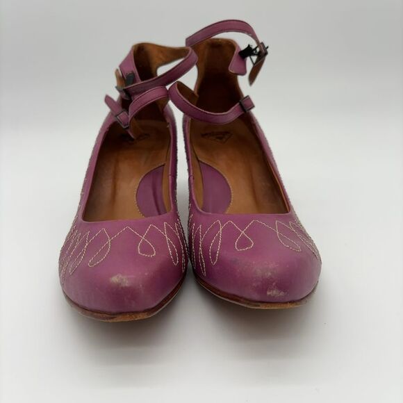 John Fluevog Shoes - John Fluevog Purple Leather Top Stitch ‘Ayers’ Strappy Mary Jane Heels